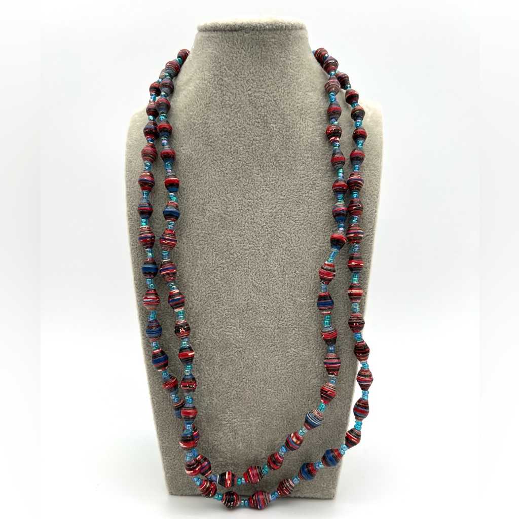 Teng Yue - Multicolor Paper & Glass Beaded Double Strand Necklace 22 In